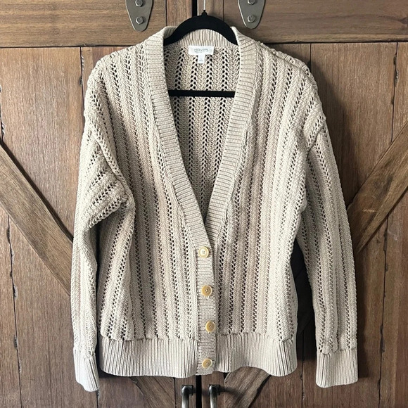 Haven Well Within Open Stitch Cardigan Button Down Sweater Fawn Size XL EUC - Picture 3 of 8